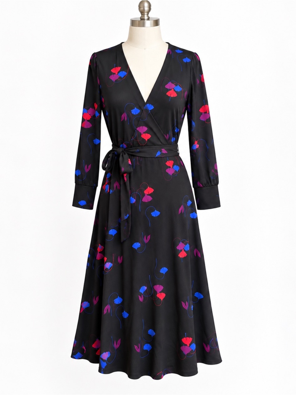 Ann Taylor Floral Wrap Dress – Black – Size 12
